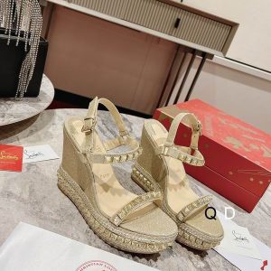 Christian Louboutin Pyraclou 110 Mm Espadrilles Cuir Pailleté Platine