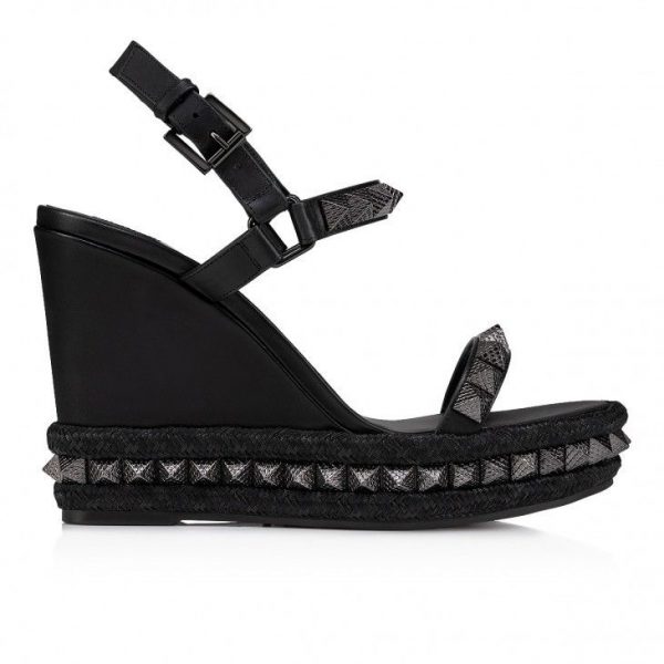 Christian Louboutin Pyraclou 110 mm Espadrilles Cuir Iridescent Noir – Image 2