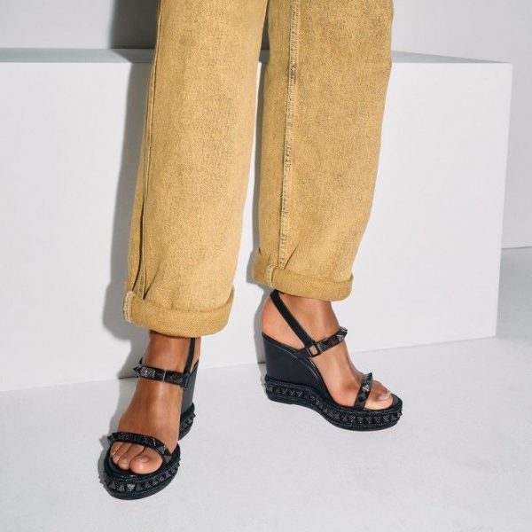 Christian Louboutin Pyraclou 110 mm Espadrilles Cuir Iridescent Noir – Image 5