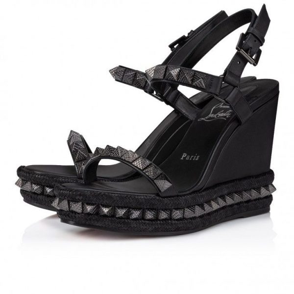 Christian Louboutin Pyraclou 110 mm Espadrilles Cuir Iridescent Noir