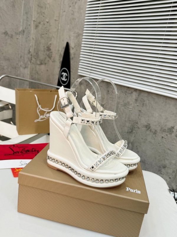 Christian Louboutin Pyraclou 110 mm espadrilles cuir iridescent blanc