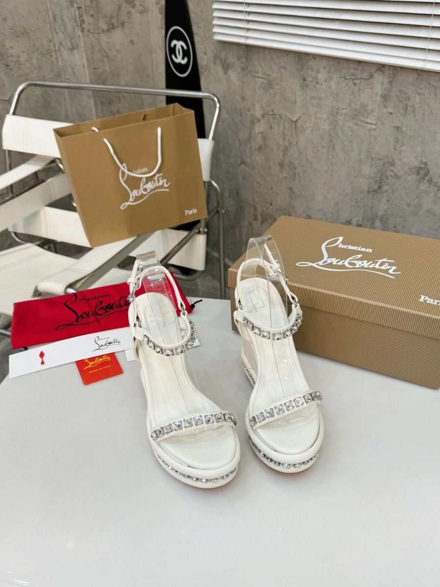 Christian Louboutin Pyraclou 110 mm espadrilles cuir iridescent blanc – Image 2