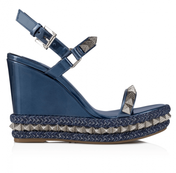 Christian Louboutin Pyraclou 110 mm Espadrilles Cuir Vernis Bleu – Image 4