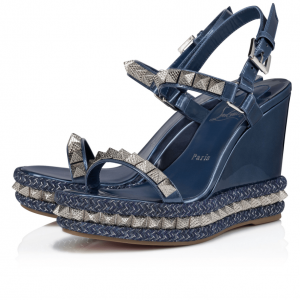 Christian Louboutin Pyraclou 110 mm Espadrilles Cuir Vernis Bleu