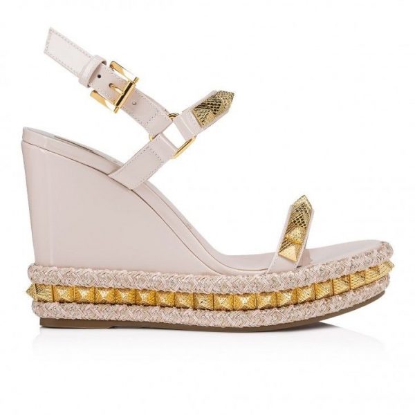Christian Louboutin Pyraclou 110 Mm Espadrilles Cuir Vernis Leche – Image 2