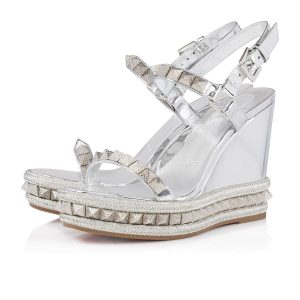 Christian Louboutin Pyraclou 110 Mm Espadrilles Cuir Vernis Argent