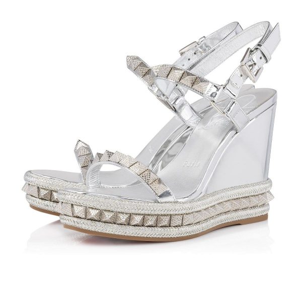 Christian Louboutin Pyraclou 110 Mm Espadrilles Cuir Vernis Argent