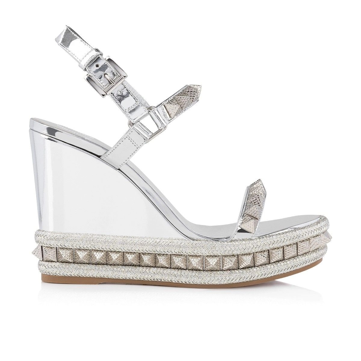 Christian Louboutin Pyraclou 110 Mm Espadrilles Cuir Vernis Argent – Image 2