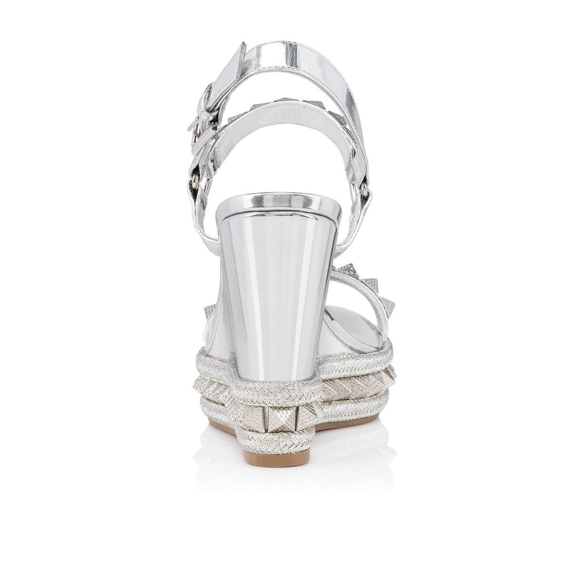 Christian Louboutin Pyraclou 110 Mm Espadrilles Cuir Vernis Argent – Image 3