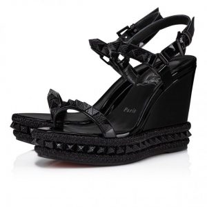 Christian Louboutin Pyraclou 110 Mm Espadrilles Cuir Vernis Noir
