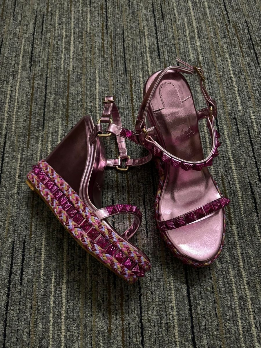 Christian Louboutin Pyraclou 110 mm Compensées Cuir Iridescent Rose Violet