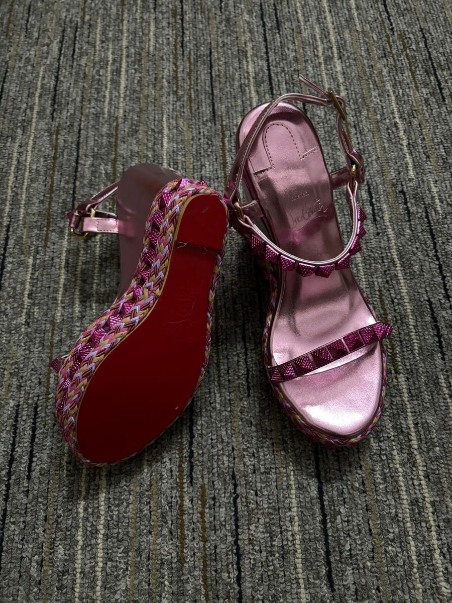 Christian Louboutin Pyraclou 110 mm Compensées Cuir Iridescent Rose Violet – Image 3