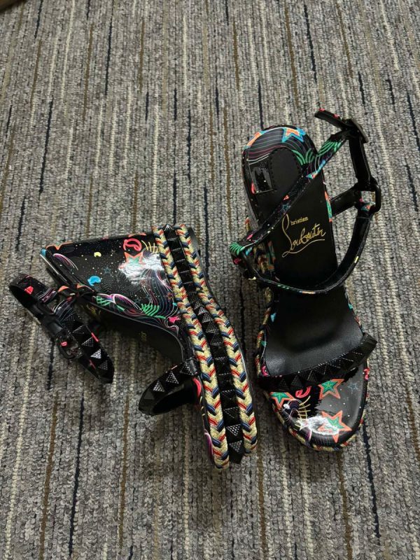 Christian Louboutin Pyraclou 110mm Compensées Sandales Starlight By Night Cuir Vernis Multicolore – Image 3