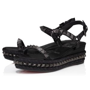 Christian Louboutin Pyraclou 60 mm Espadrilles Cuir Iridescent Noir