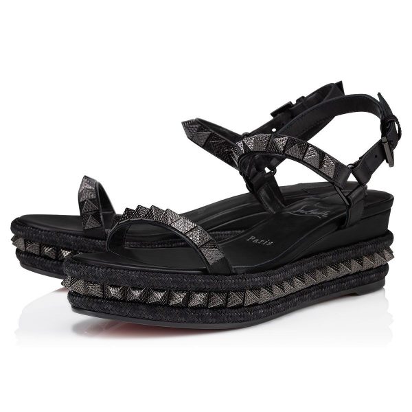 Christian Louboutin Pyraclou 60 mm Espadrilles Cuir Iridescent Noir
