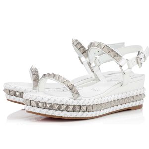 Christian Louboutin Pyraclou 60 mm Espadrilles Cuir Iridescent Blanc
