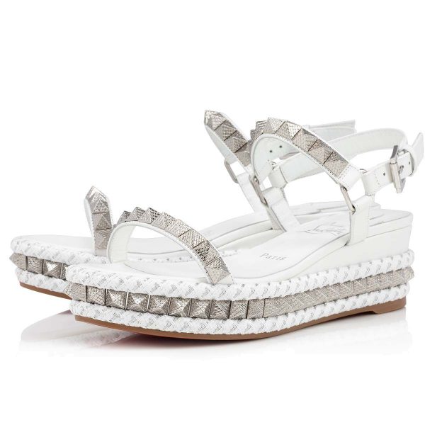 Christian Louboutin Pyraclou 60 mm Espadrilles Cuir Iridescent Blanc