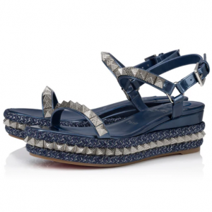 Christian Louboutin Pyraclou 60 mm Espadrilles Cuir Vernis Bleu