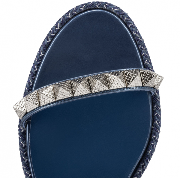 Christian Louboutin Pyraclou 60 mm Espadrilles Cuir Vernis Bleu – Image 3