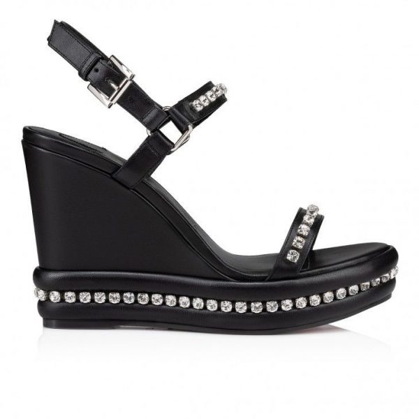 Christian Louboutin Pyrastrass 110mm Espadrilles Cuir Nappa Et Strass Noir – Image 2
