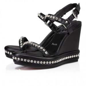 Christian Louboutin Pyrastrass 110mm Espadrilles Cuir Nappa Et Strass Noir