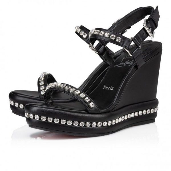 Christian Louboutin Pyrastrass 110mm Espadrilles Cuir Nappa Et Strass Noir