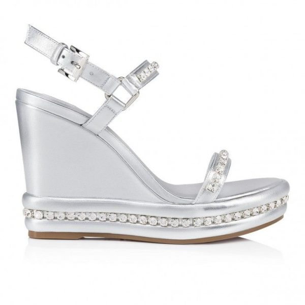 Christian Louboutin Pyrastrass 110mm Espadrilles Cuir Nappa Iridescent Et Strass Argent – Image 2