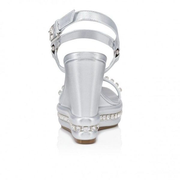 Christian Louboutin Pyrastrass 110mm Espadrilles Cuir Nappa Iridescent Et Strass Argent – Image 3