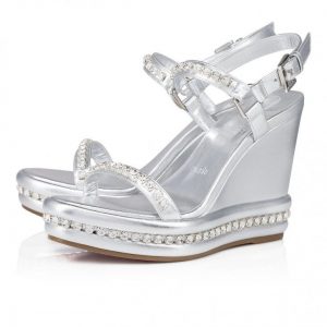 Christian Louboutin Pyrastrass 110mm Espadrilles Cuir Nappa Iridescent Et Strass Argent