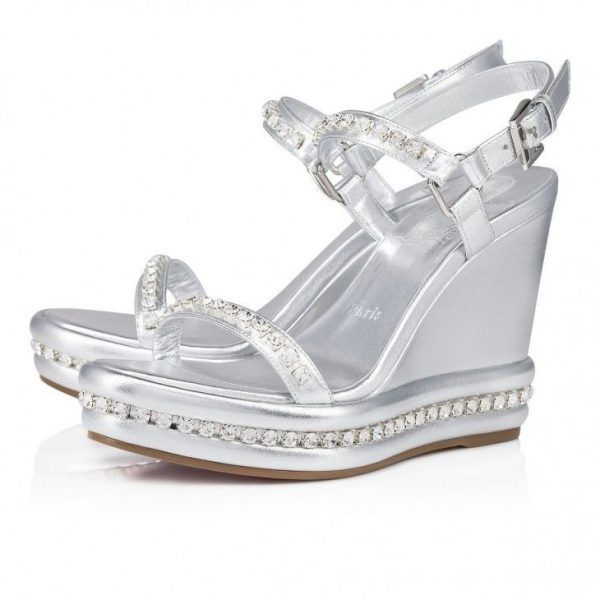Christian Louboutin Pyrastrass 110mm Espadrilles Cuir Nappa Iridescent Et Strass Argent