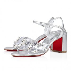 Christian Louboutin Queenie Sandal 70mm Sandales en PVC et Cuir Nappa Iridescent Argenté