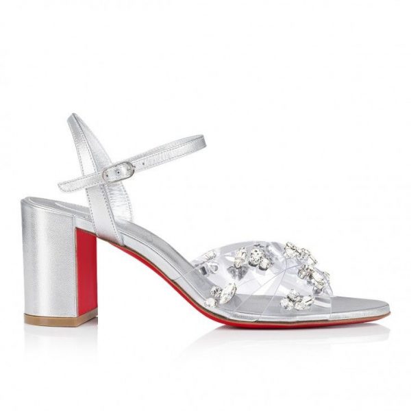 Christian Louboutin Queenie Sandal 70mm Sandales en PVC et Cuir Nappa Iridescent Argenté – Image 2