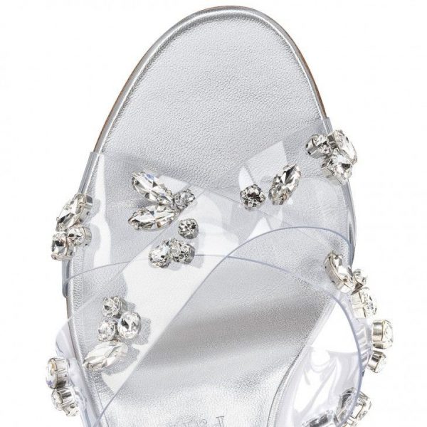 Christian Louboutin Queenie Sandal 70mm Sandales en PVC et Cuir Nappa Iridescent Argenté – Image 4