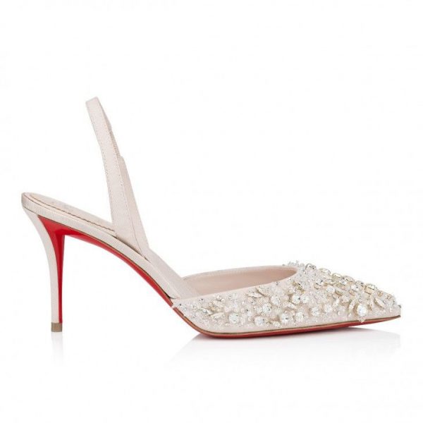 Christian Louboutin Queenissima Sling escarpins slingback 80 mm en tissu moiré couleur lait – Image 2