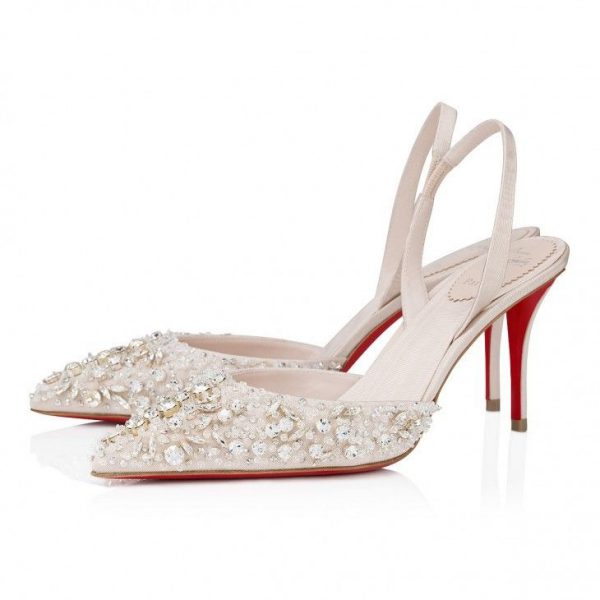 Christian Louboutin Queenissima Sling escarpins slingback 80 mm en tissu moiré couleur lait