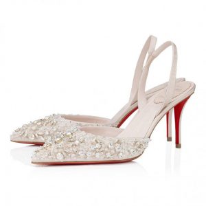 Christian Louboutin Queenissima Sling 80mm Sling Back Pumps en Tissu Moiré Leche
