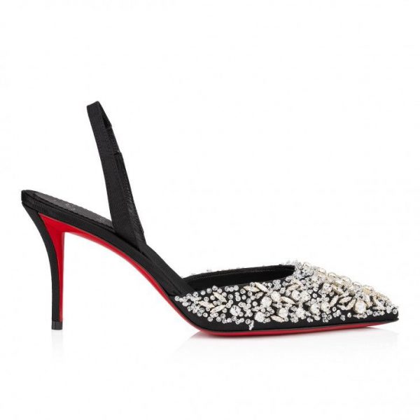 Christian Louboutin Queenissima Sling escarpins slingback 80 mm en tissu moiré noir – Image 3