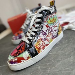 Christian Louboutin Baskets Hautes Rantus Orlato Cuir verni Graffiti Multicolore