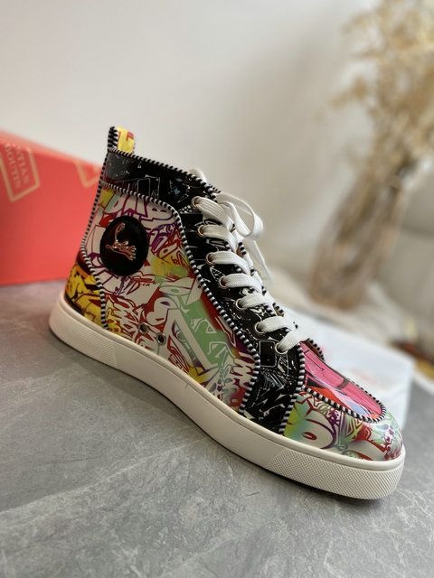 Christian Louboutin Baskets Hautes Rantus Orlato Cuir verni Graffiti Multicolore – Image 4
