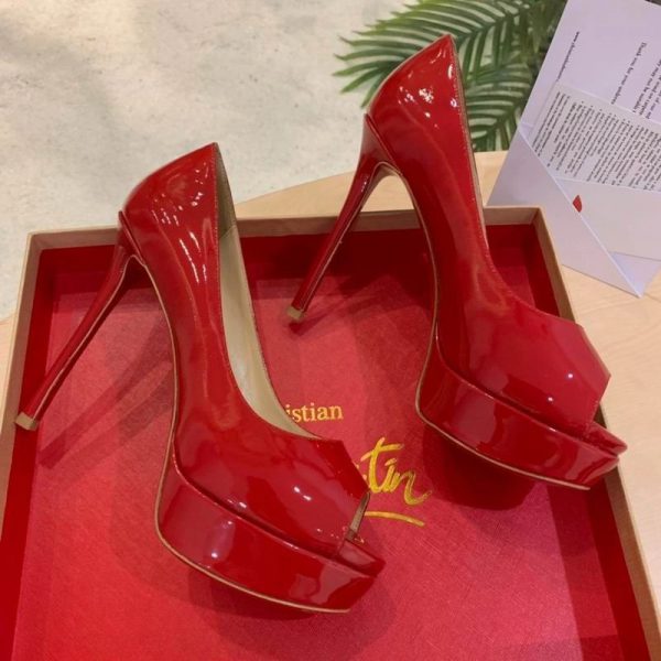 Christian Louboutin Fetish Peep Rouge 130mm Escarpins Cuir Verni – Image 2
