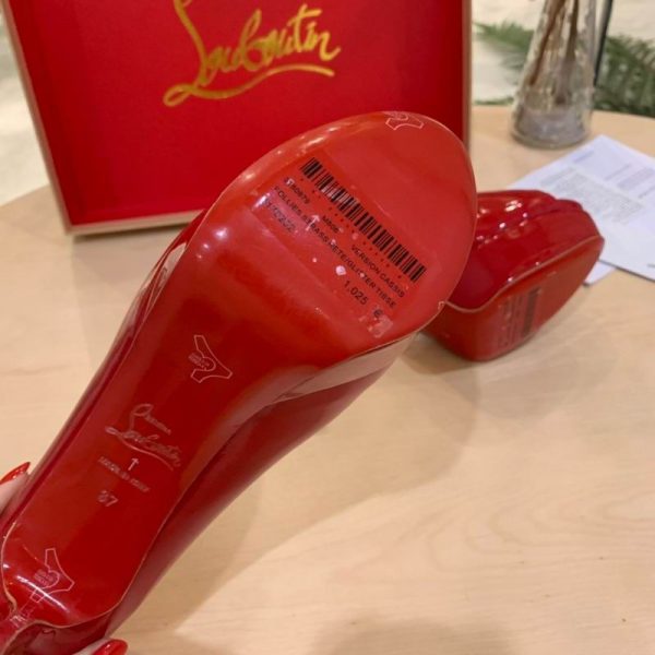 Christian Louboutin Fetish Peep Rouge 130mm Escarpins Cuir Verni – Image 4