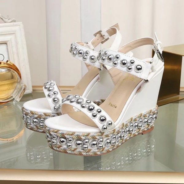 Christian Louboutin Rondaclou Embelli 120mm Sandales Compensées Blanche