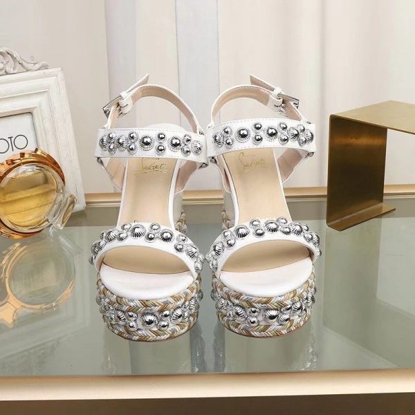 Christian Louboutin Rondaclou Embelli 120mm Sandales Compensées Blanche – Image 3