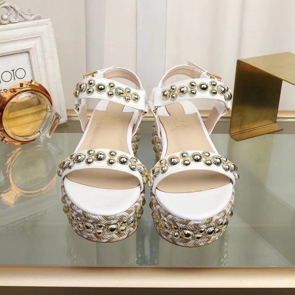 Christian Louboutin Rondaclou Embelli 60mm Sandales Compensées Or Quincaillerie Blanche – Image 2