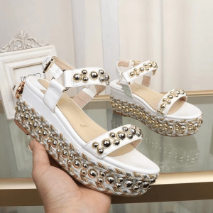 Christian Louboutin Rondaclou Embelli 60mm Sandales Compensées Or Quincaillerie Blanche