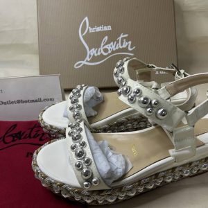 Christian Louboutin Rondaclou Embelli 60mm Sandales Compensées Argent Quincaillerie Blanche