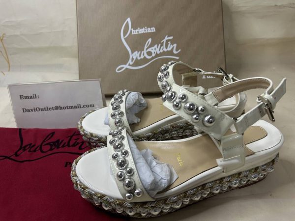 Christian Louboutin Rondaclou Embelli 60mm Sandales Compensées Argent Quincaillerie Blanche