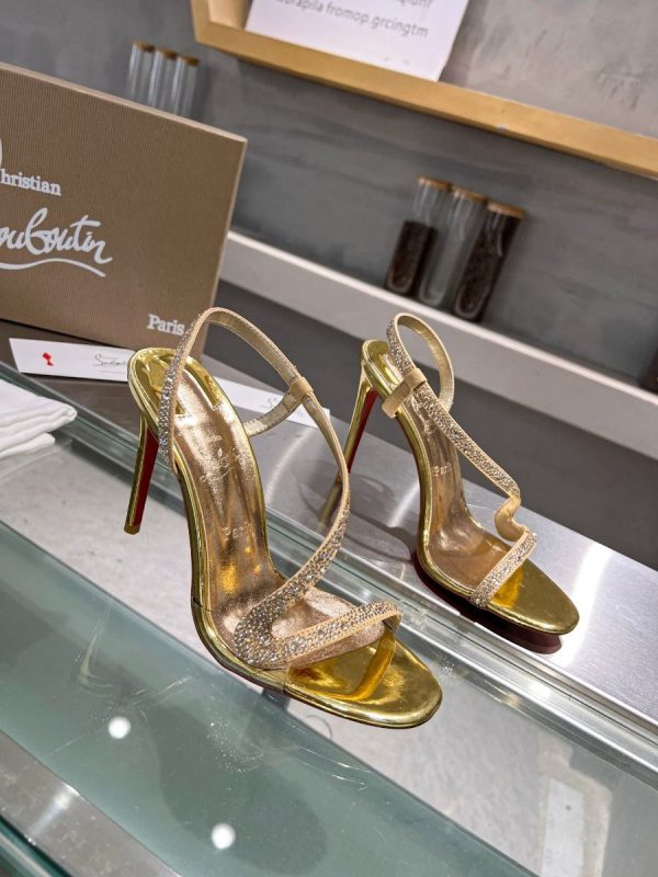 Christian Louboutin Rosalie Strass Sandales 100mm Cuir Iridescent et Strass Or