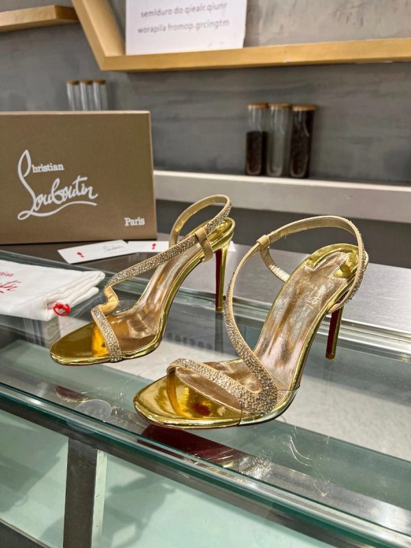 Christian Louboutin Rosalie Strass Sandales 100mm Cuir Iridescent et Strass Or – Image 2