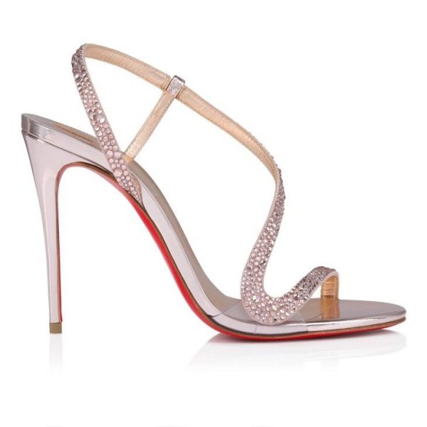 Christian Louboutin Rosalie Strass 100 Mm Sandales Daim Et Cuir Laminé Cuir Version Rose Vintage – Image 3